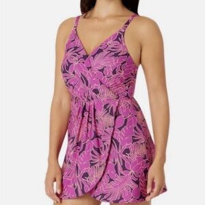 Land’s End Women NEW Floral Purple Swim Lined Dress Sz.M Beach Resortwear
